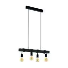 Eglo Suspension Luminaire Townshend Échantillon Bois Noir | IP20 - Convient pour 4x E27 